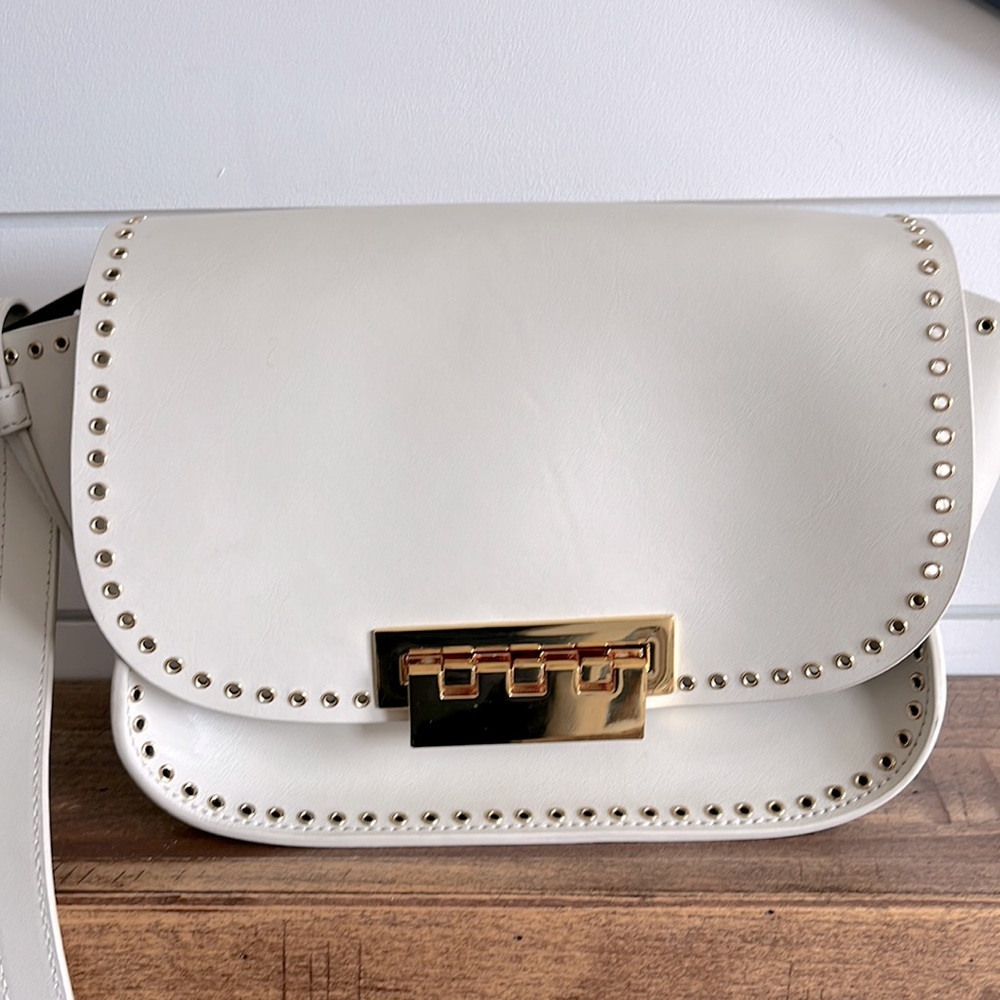 ZAC Zac Posen Cream Crossbody Bag with Gold Hardware and Structured Desi…